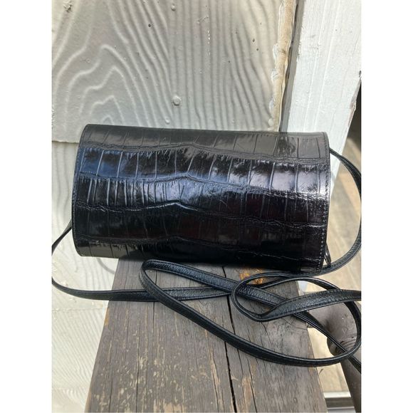 Brighton Leather Black Crossbody Bag Purse Crocodile Embossed Western Cowgirl Cl - Picture 3 of 17